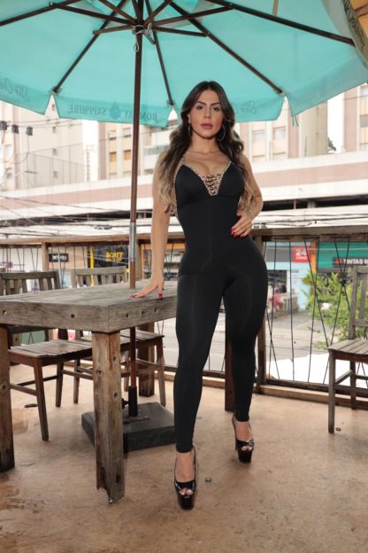 A black jumpsuit with animal print for women