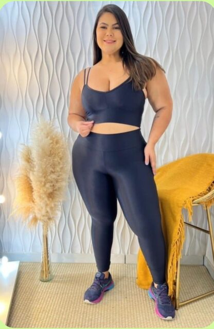 Ribbed Blue Plus Size Women Workout Set