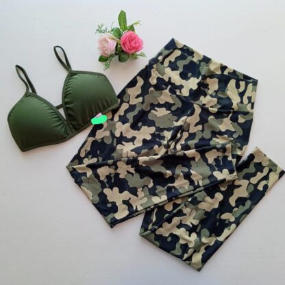 Green Top and Military Camouflage Leggings Set