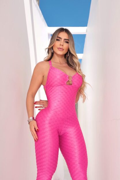 Pink Glow Jacquard Jumpsuit - Image 3